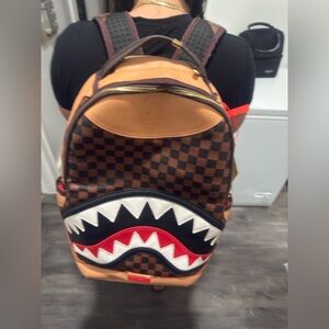 Sprayground Brown and Tan Checkered Shark Backpack